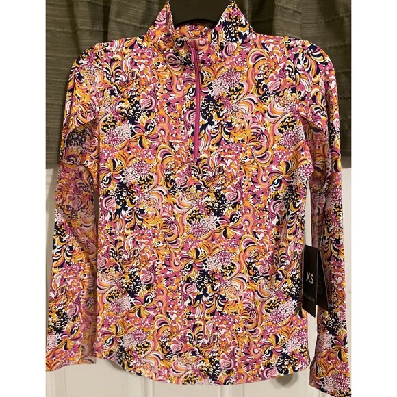 NWT IBKUL Marissa Paisley Quarter Zip Pullover Sz XS Hot Pink Floral Long Sleeve - Picture 1 of 13